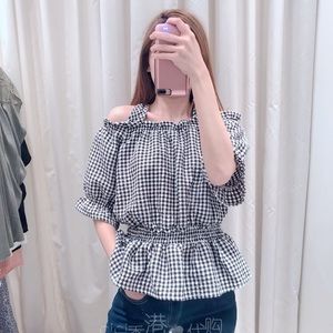As know as plaid drop shoulder blouse